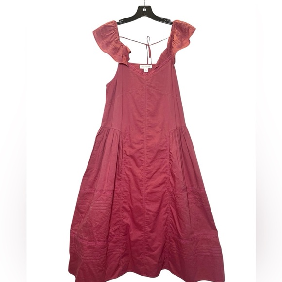 Treasure & Bond Tie Back Flutter Sleeve Cotton Midi Dress in Mauve Pink Small - Picture 2 of 6